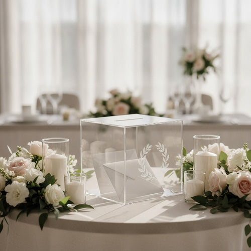 Clear Acrylic Wedding Card Box with Slot, Personalized Names & Date