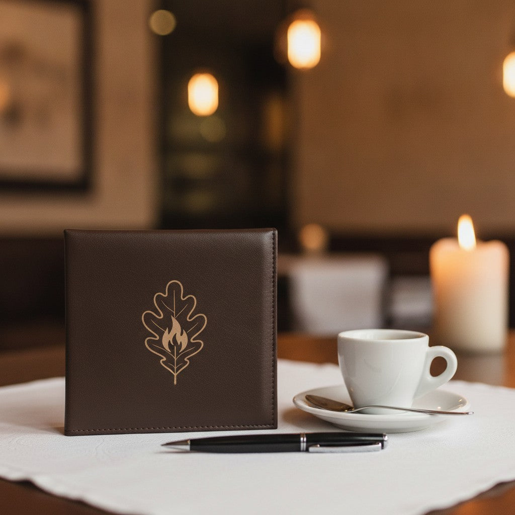 Custom Check Presenters with Logo - Engraved Menu Covers