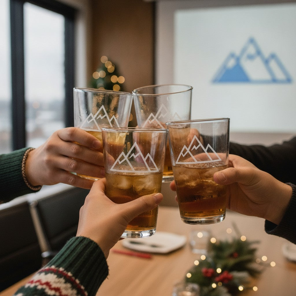 Custom Pint Glasses with Logo - Laser Etched 16 oz, Bulk Pricing