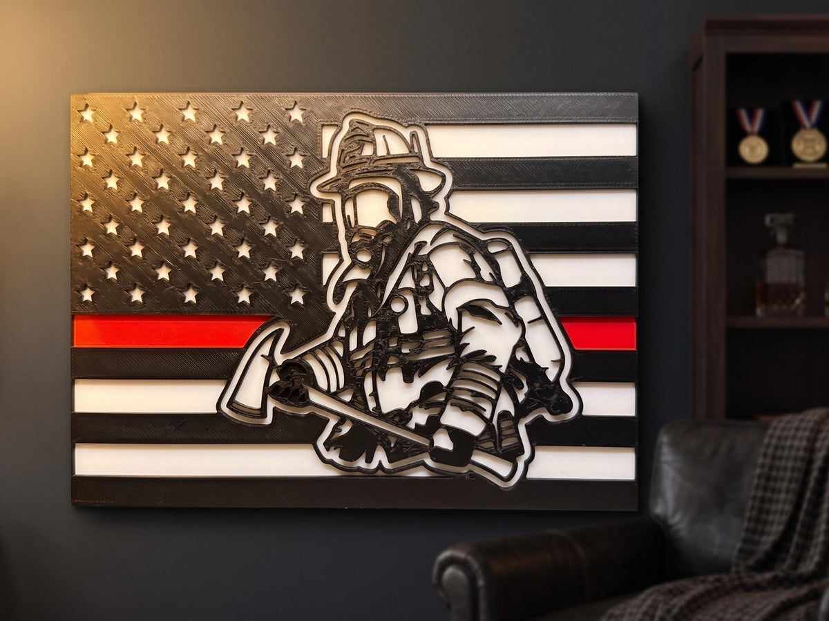 Personalized Thin Red Line Firefighter Flag, Fireman Retirement Memorial Decor