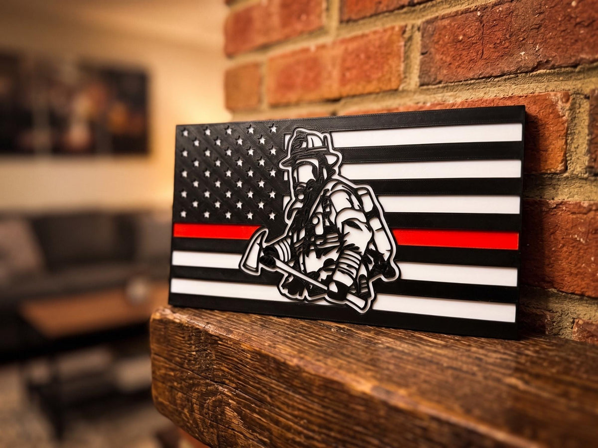Personalized Thin Red Line Firefighter Flag, Fireman Retirement Memorial Decor