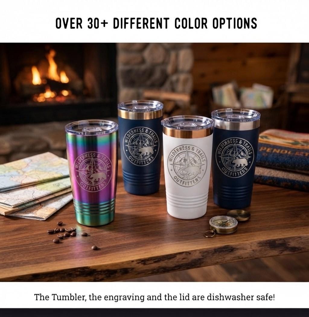 Laser engraved tumblers in different colors, dishwasher-safe engraving