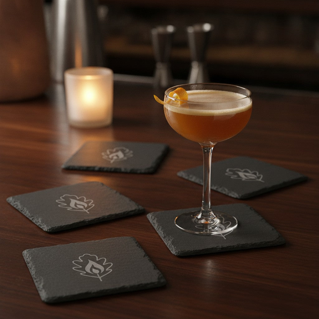 Custom Coasters with Logo - Engraved Slate, Wood & Cork Bar Coasters